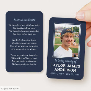 Simple Memorial Prayer Funeral Card Photo Navy