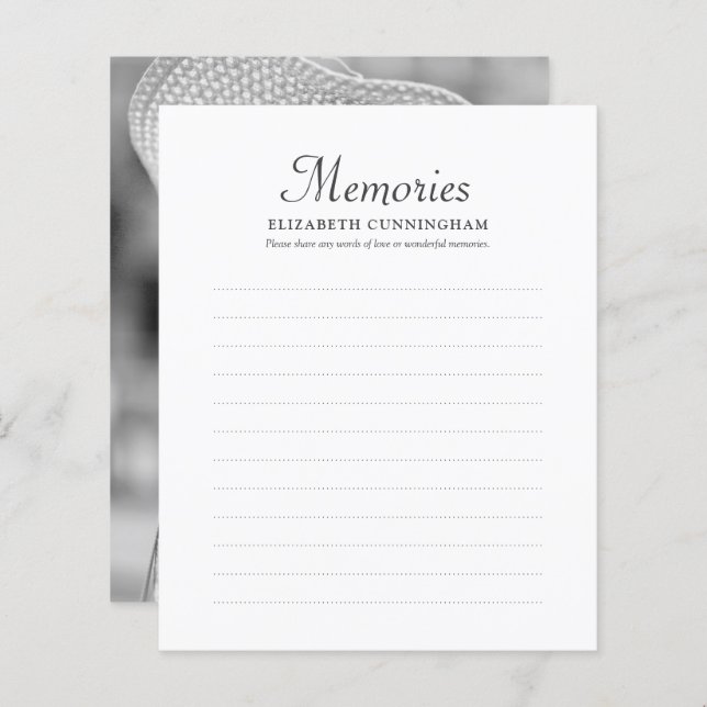 Simple Memories Photo Funeral Attendance Card (Front/Back)