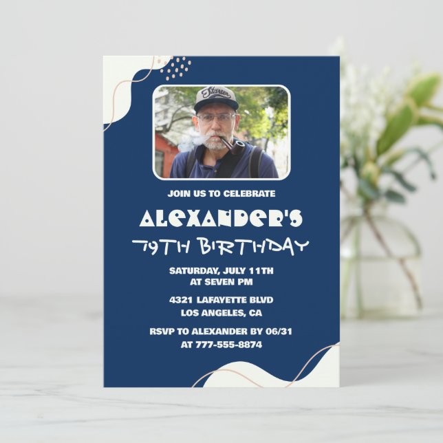 Simple Men Photo 79th birthday invitations  (Standing Front)