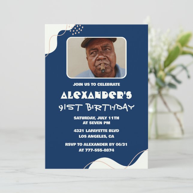 Simple Men Photo 91st birthday invitations  (Standing Front)