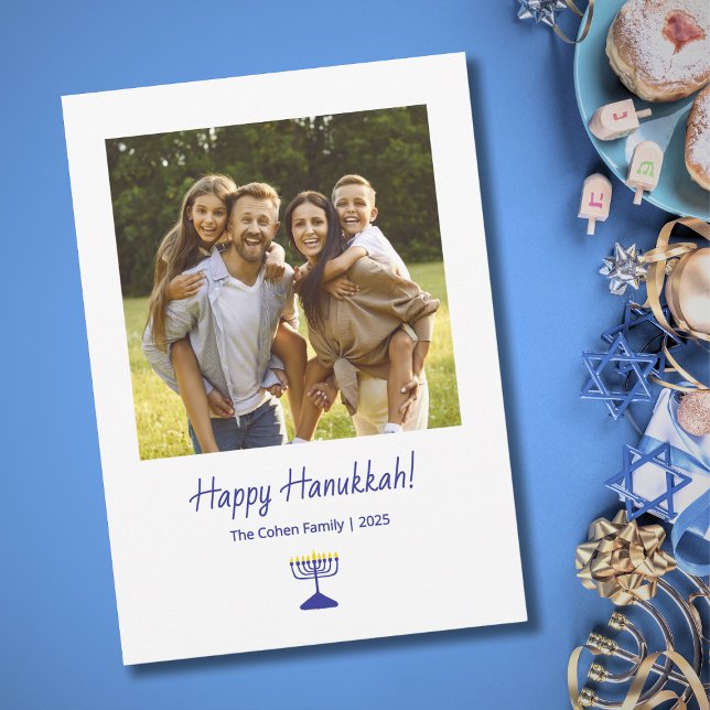 Simple Menorah Family Photo Modern Hanukkah Holiday Card (Creator Uploaded)
