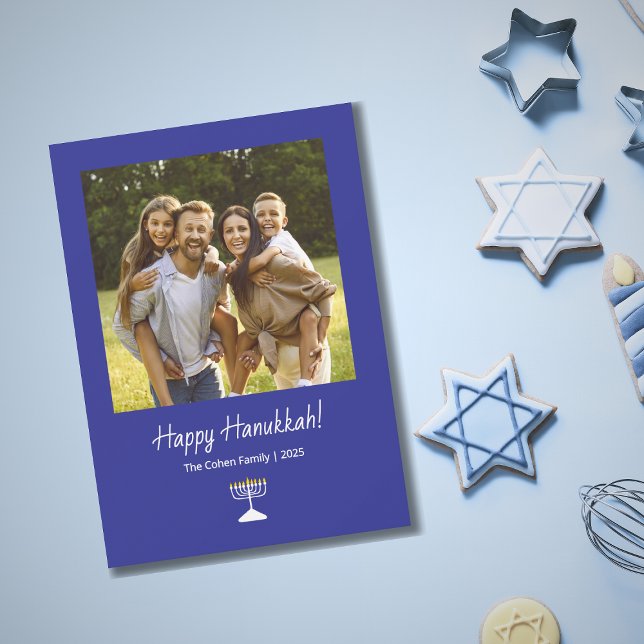Simple Menorah Modern Family Photo Hanukkah Holiday Card (Creator Uploaded)