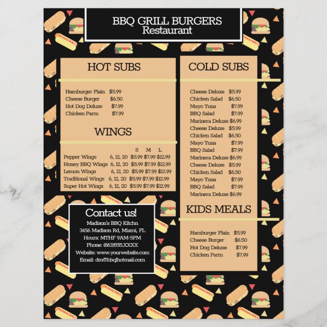 Simple Menu Hamburger BBQ Grill Restaurant (Front)