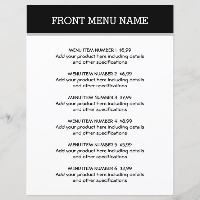 Simple menu price list template for any business (Front)