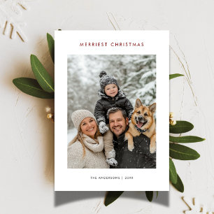 Simple Merriest Baby Christmas Dog Family Photo Holiday Card