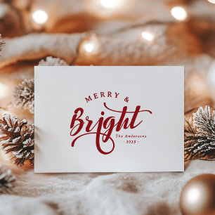 Simple Merry and Bright Calligraphy Script Holiday Card