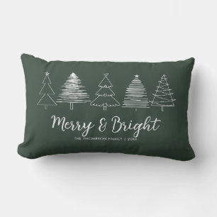 Simple Merry and Bright Deep Green Family Name Lumbar Cushion