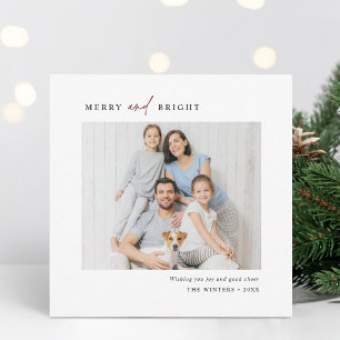 Simple Merry and Bright Family Photo Square Holiday Card