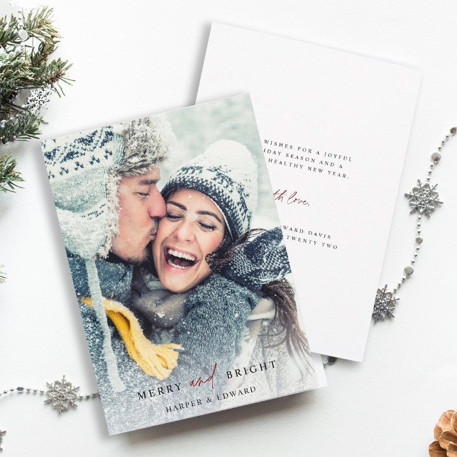 Simple Merry and Bright Photo Holiday Card (Front & Back)