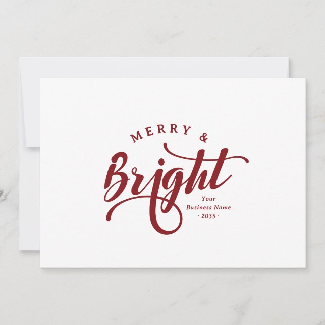 Simple Merry and Bright Script Business Logo Holiday Card (Front)