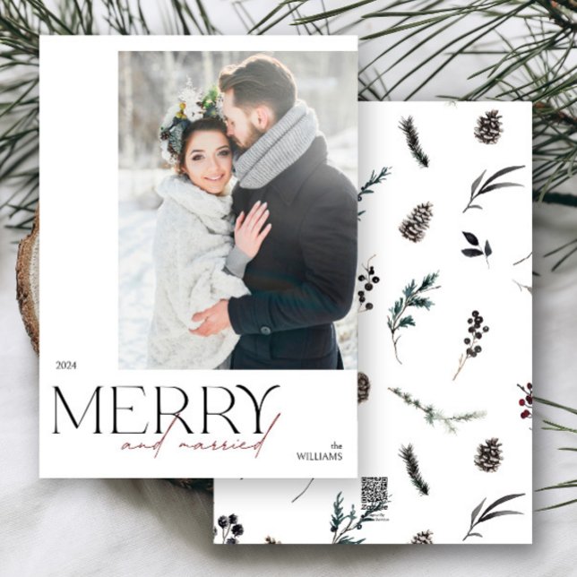 Simple Merry and Married Newlyweds Photo Holiday Card (Merry & married! Celebrate your first holiday as newlyweds with this elegant photo card.
)