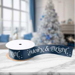 Simple Merry & Bright Blue Christmas Satin Ribbon