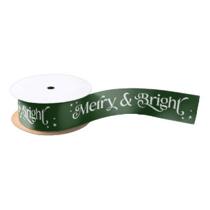 Simple Merry & Bright Christmas Green Satin Ribbon