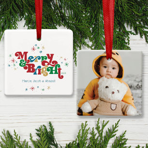 Simple Merry & Bright Photo Ceramic Ornament