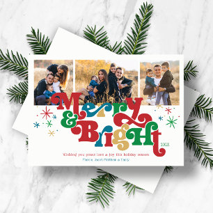 Simple Merry & Bright Photo Red Holiday Card