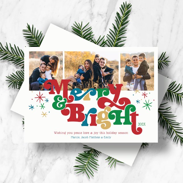 Simple Merry & Bright Photo Red Holiday Card (Creator Uploaded)