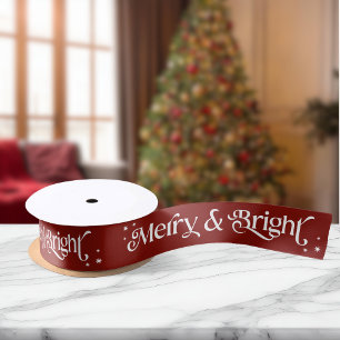 Simple Merry & Bright Red Christmas Satin Ribbon