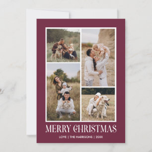 Simple Merry Christmas 4 Photo Collage PLUM Holiday Card