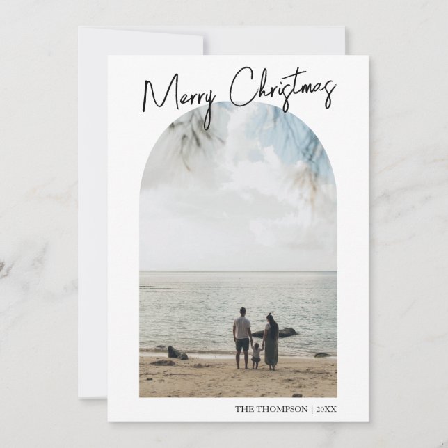 Simple Merry Christmas Arch Photo Family Holiday Card (Front)