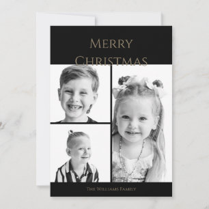 Simple Merry Christmas B/W Photo Collage Holiday Card