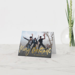 Simple Merry Christmas Calligraphy Photo Holiday C Card
