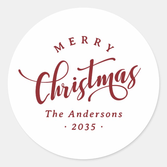 Simple Merry Christmas Calligraphy Script Classic Round Sticker (Front)
