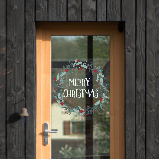 Simple Merry Christmas Flower Wreath Shop (Simple Merry Christmas Flower Wreath Shop Window Cling)