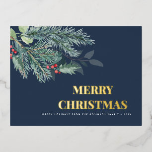 Simple merry christmas foliage holiday card