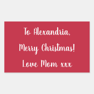 Simple Merry Christmas from Mum Red and White Rectangular Sticker