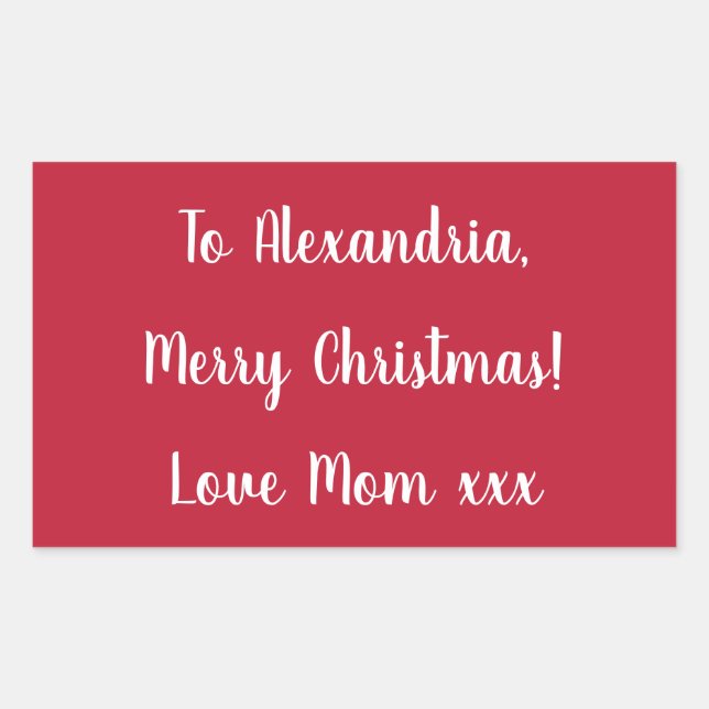 Simple Merry Christmas from Mum Red and White Rectangular Sticker (Front)