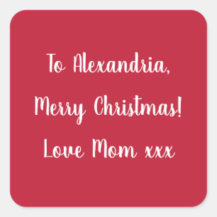 Simple Merry Christmas from Mum Red and White Square Sticker