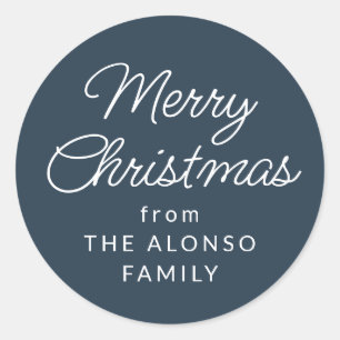 Simple Merry Christmas from navy blue holiday gift Classic Round Sticker