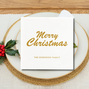 Simple Merry Christmas Gold Casual Script Paper Napkin