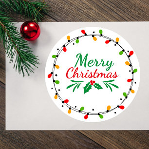 Simple Merry Christmas Green and Red Classic Round Sticker