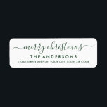 Simple Merry Christmas Green Modern Script Holiday<br><div class="desc">Simple Modern Green Merry Christmas Script Holiday Return Address Label</div>