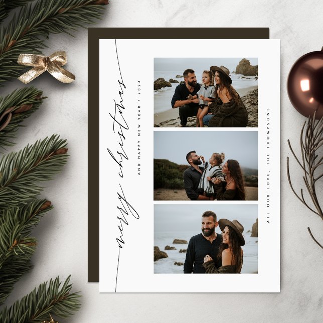 Simple Merry Christmas Happy New Year Family Photo Holiday Card (Creator Uploaded)