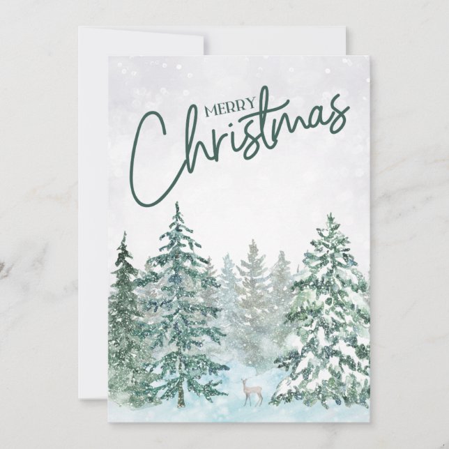 Simple Merry Christmas Message Deer In The Woods Holiday Card (Front)