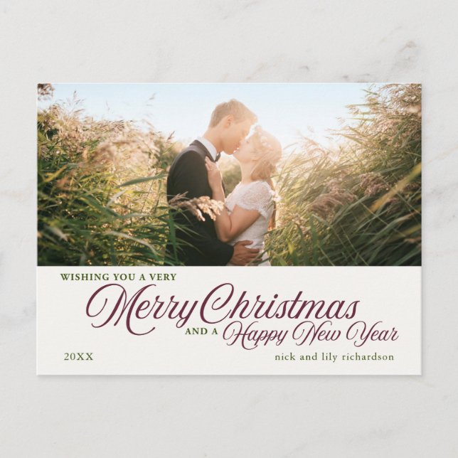 Simple Merry Christmas | One Photo Custom Postcard (Front)