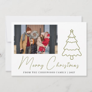 Simple Merry Christmas Pine Tree family photo Holi Holiday Card