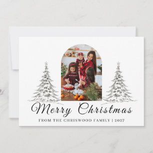 Simple Merry Christmas Pine Tree family photo Holi Holiday Card