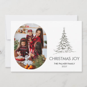 Simple Merry Christmas Pine Tree family photo Holiday Card