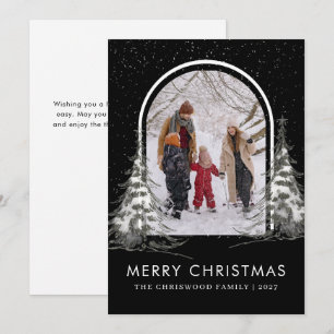 Simple Merry Christmas Pine Tree family photo Holiday Card
