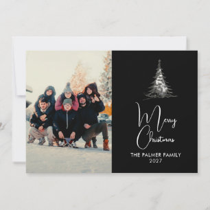 Simple Merry Christmas Pine Tree family photo Holiday Card