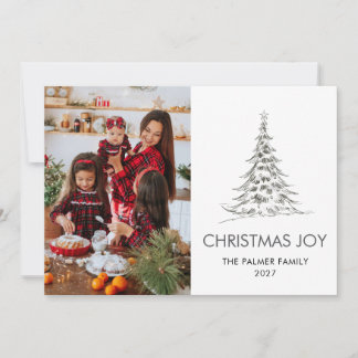 Simple Merry Christmas Pine Tree family photo Holiday Card