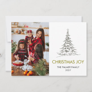 Simple Merry Christmas Pine Tree family photo Holiday Card