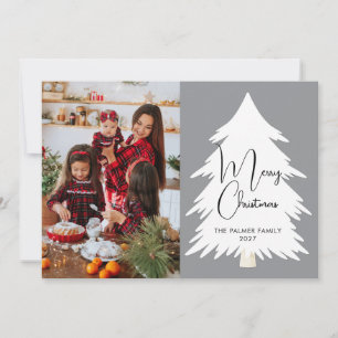 Simple Merry Christmas Pine Tree family photo Holiday Card
