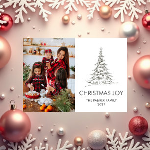 Simple Merry Christmas Pine Tree family photo Holiday Card