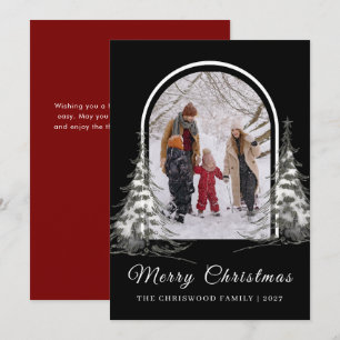 Simple Merry Christmas Pine Tree family photo Holiday Card
