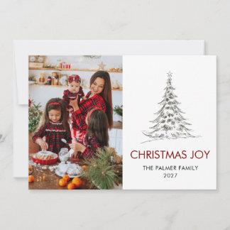 Simple Merry Christmas Pine Tree family photo Holiday Card