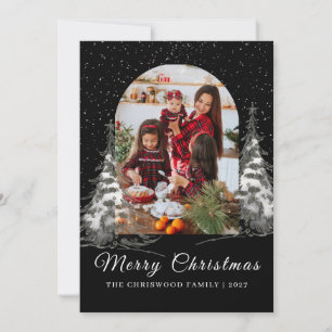 Simple Merry Christmas Pine Tree family photo Holiday Card
